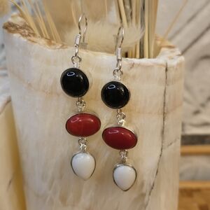 Vintage Beautiful Multi Stone Sterling Silver Wire Dangle Design Earrings